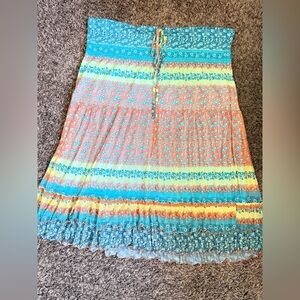 Lapis Blue and Orange Floral Maxi Skirt size L / D053